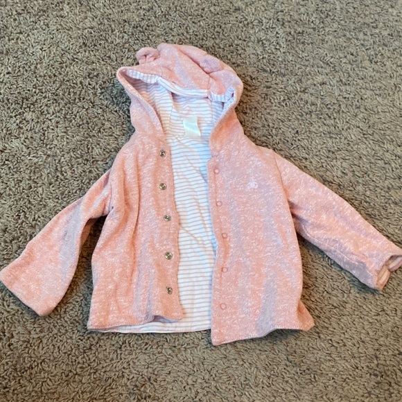 Baby Gap Bear 3-6M Reversible Hoodie Sweatshirt Jacket snaps pink stripes - Picture 5 of 9